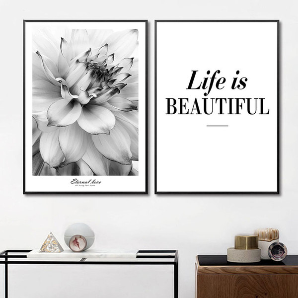 canvas print minimalist black white flower inspiration poster life quote wall art painting nordic decorative picture home decor