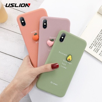USLION 3D Candy Color Avocado Letter Soft Phone Case For iPhone 11 Pro XS MAX XR X Silicone Case For iPhone 7 6 6S 8 Plus Cover