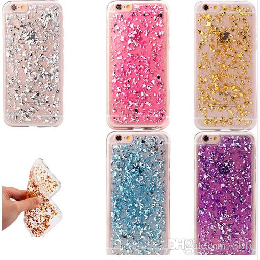 Ultra Slim Gold Foil Bling Glitter Paillette Sequin Skin Clear Soft TPU Silicone Fundas Cover Case For iPhone 7 5s SE 6 6s Plus