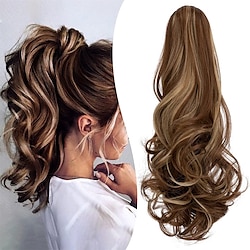 Claw Clip Ponytail Extension 20 Inch Clip in Wavy Ponytail Hair Extensions Long Pony Tails for Women Extensions Ash Blonde Mix Light Brown Wave Hairpiece Lightinthebox