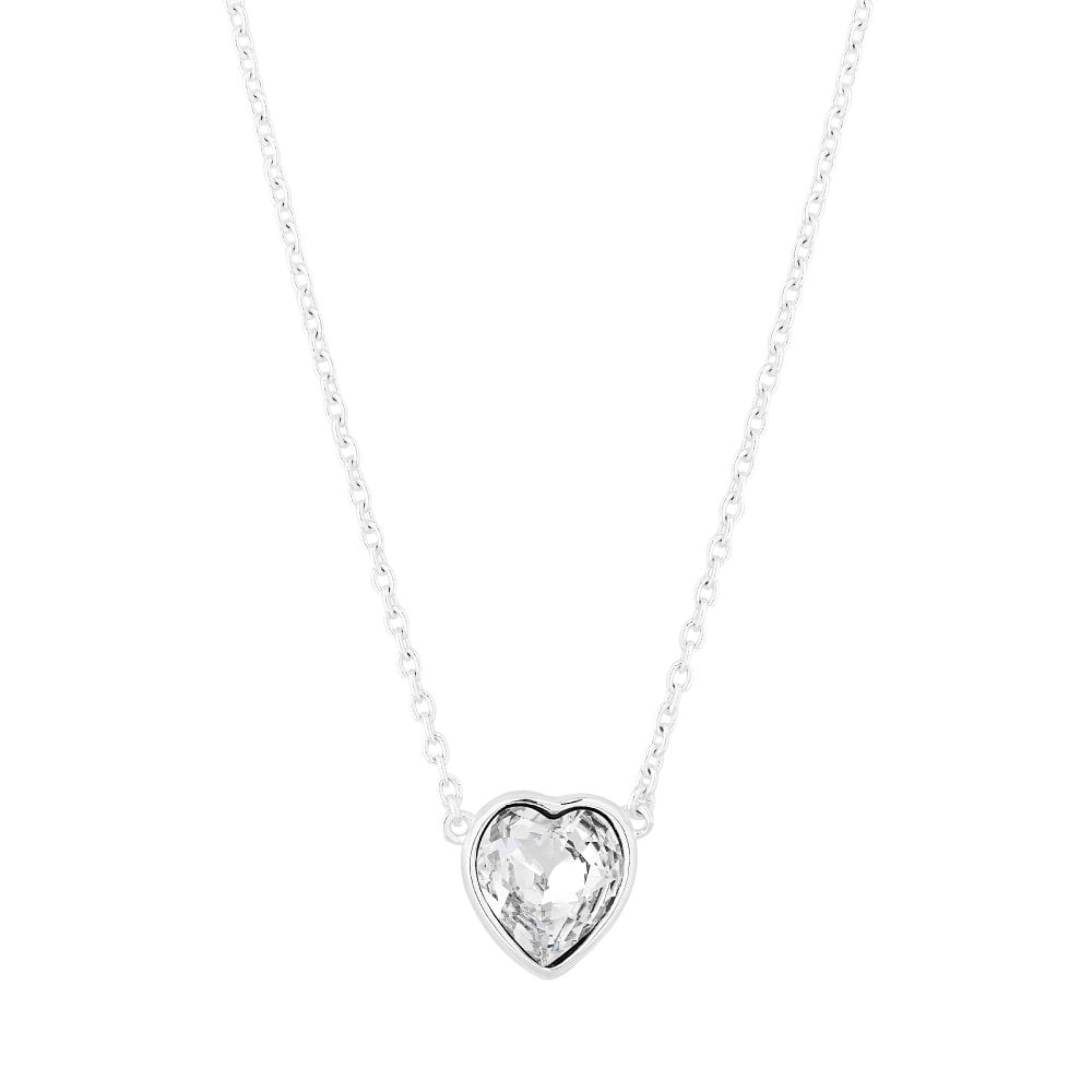Sterling Silver 925 White Heart Short Pendant Necklace Embellished With Swarovski Crystals
