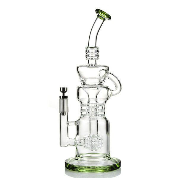 Recycler bongs With Matrix Perc oil rigs Showerhead Percolator 12 Inch dab rigs with Titanium nail 18mm Joint Water Pipes WP149-G