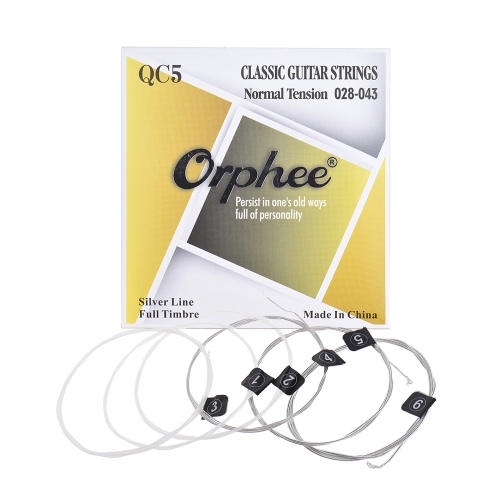 Orphée QC5 Nylon Classique Guitare Cordes 6pcs / Set (.028-.043) Nylon Core Couleur Argent fil enroulé tension normale