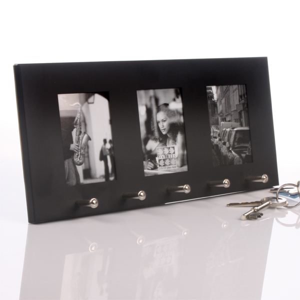 Personalised Key Holder and Triple Photo Frame Black