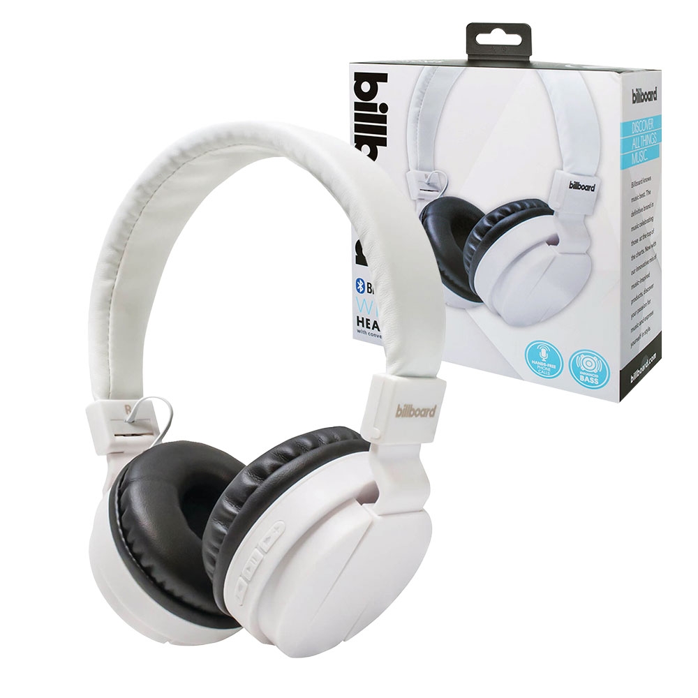 Billboard BB495 Large On-Ear Bluetooth 4.0 Headphones with Handsfree Mic - White