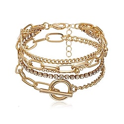 5pcs handmade thick gold color chunky adjustable lasso rhinestone beads bracelet set multi layered round rectangle chain toggle crystal charm bangles for women girls party gifts jewelry Lightinthebox