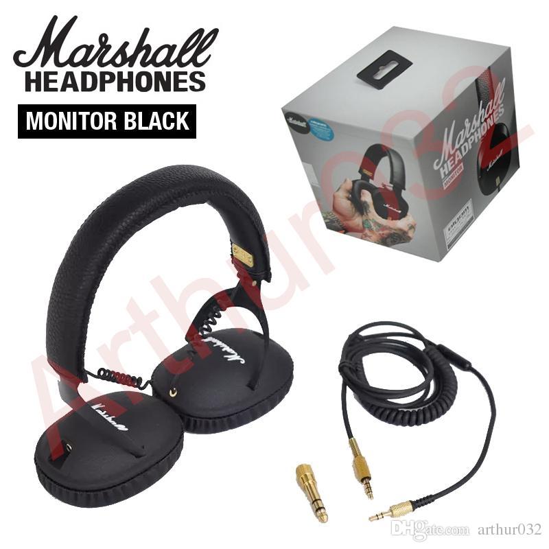 Marshall Monitor Foldable Headphones with MIC Leather Noise Cancelling Deep Bass Stereo Earphones Monitor DJ Hi-Fi Headphone Phone Headset