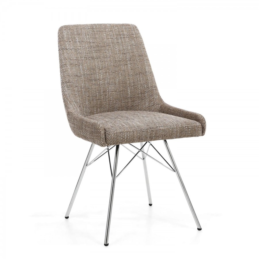 Capri Tweed Dining Chair Pair- Oatmeal with Chrome Legs