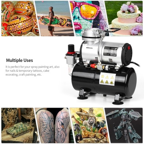 KKmoon Professional 1/6 HP Piston Airbrush Compressor Oil-less Quiet High-pressure Pump Tattoo Manicure Spraying Air Compressor with Tank 220-240V