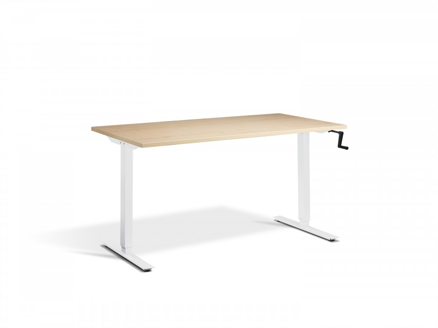 Lavoro Solo Maple Hand Crank Height Adjustable Desk - White Frame - 1200x700mm