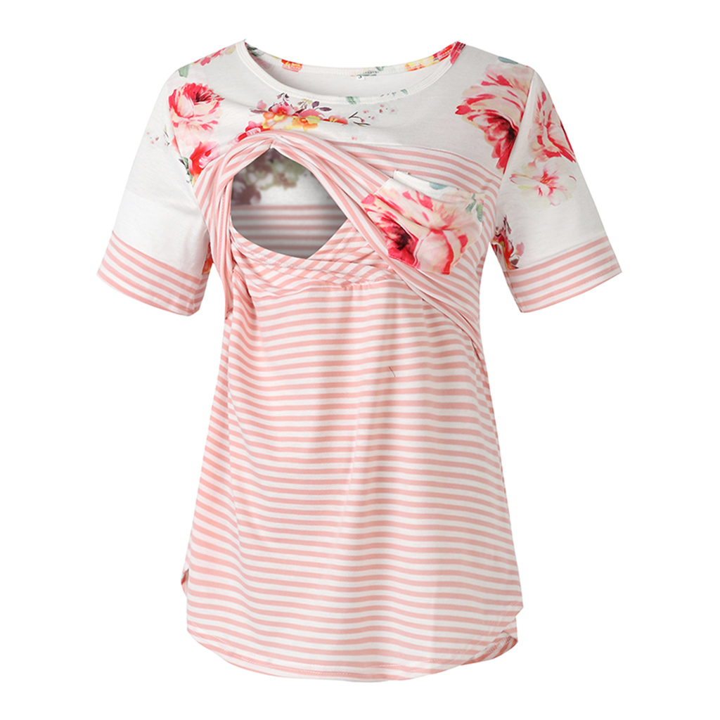 Trendy Floral and Striped Nursing Tee