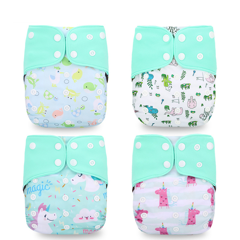 4-pack Waterproof Adjustable Cartoon Animal Print Cloth Diapers