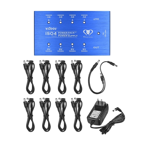 VITOOS ISO4PLUS Compact Guitar Effects Power Supply Power Pack Station 8 Isolated DC 9V Outputs Max. 500mA with Short Circuit Protection