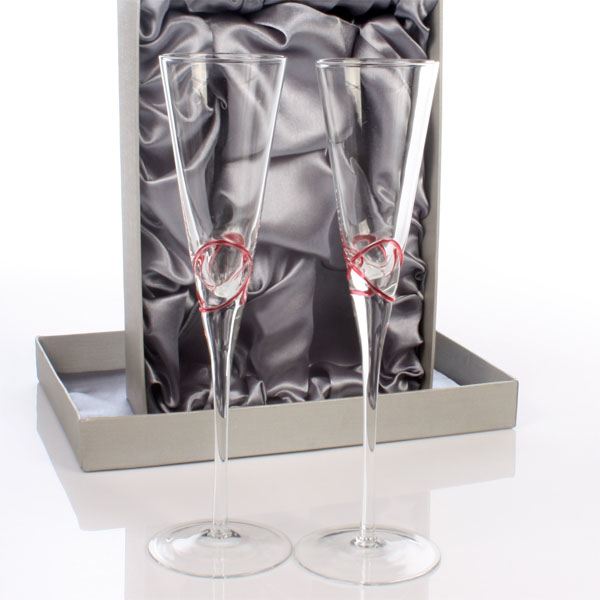 Personalised Ruby Swirl Champagne Flutes
