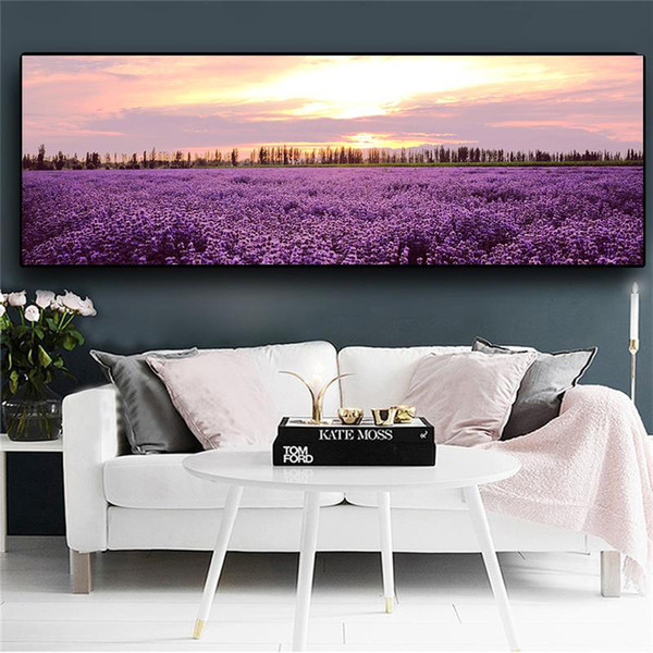 lavender sunset nordic landscape posters and prints wall art pictures painting wall art for living room home decor (no frame)