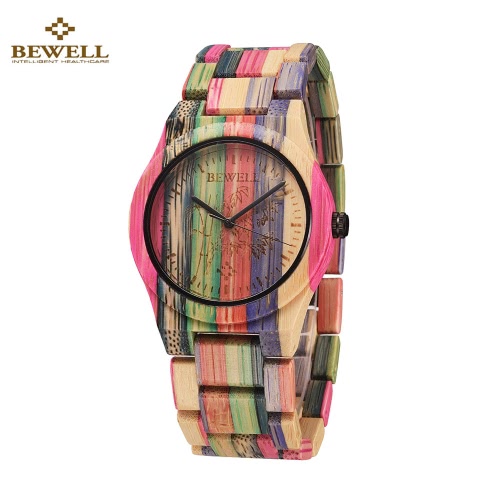 BEWELL hipoalergénico respetuosa del medio ambiente de bambú de madera, reloj Inmaculada con clase del análogo de cuarzo reloj de pulsera unisex