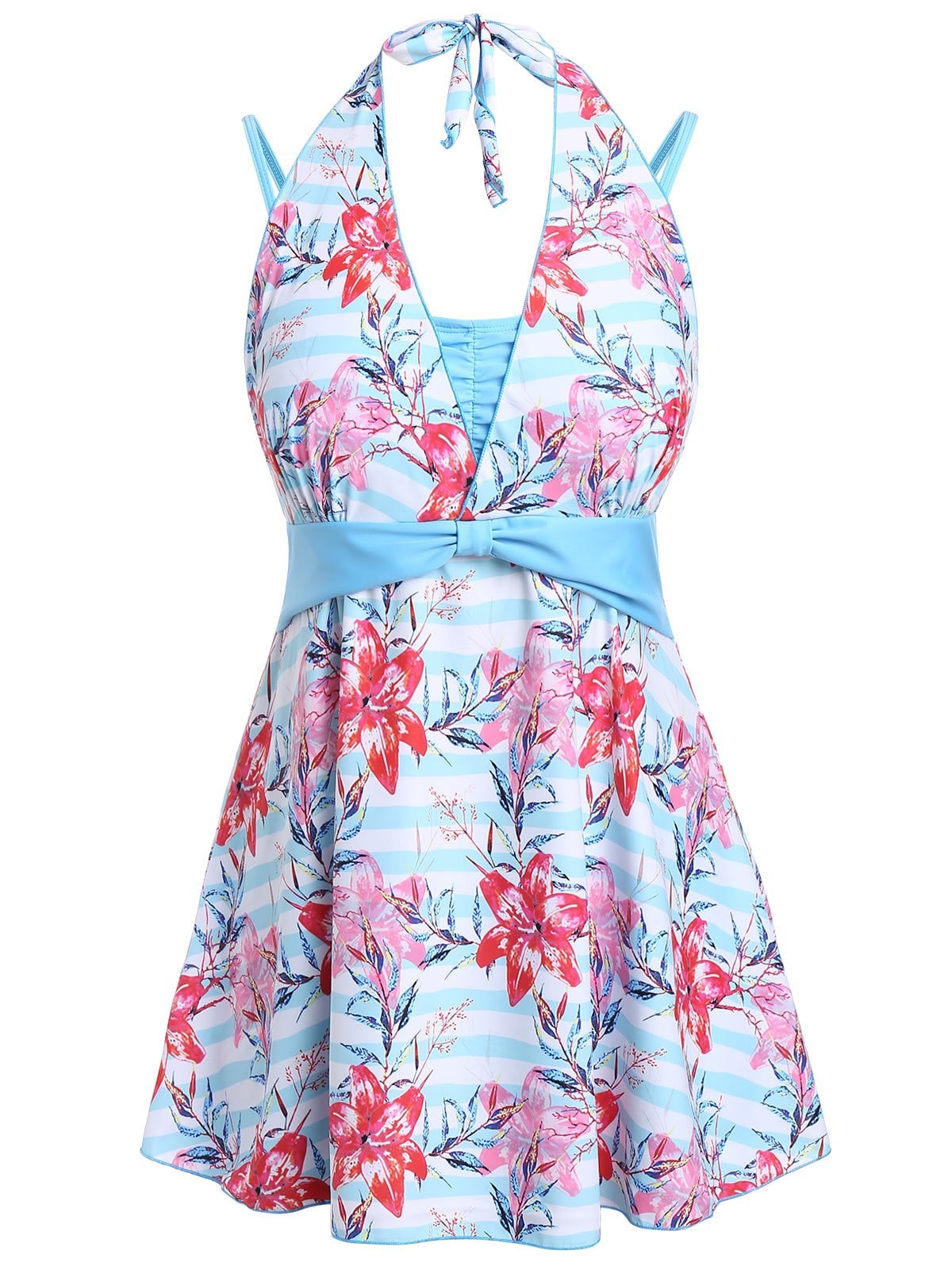 Plus Size Knotted Floral Skirted Tankini Set