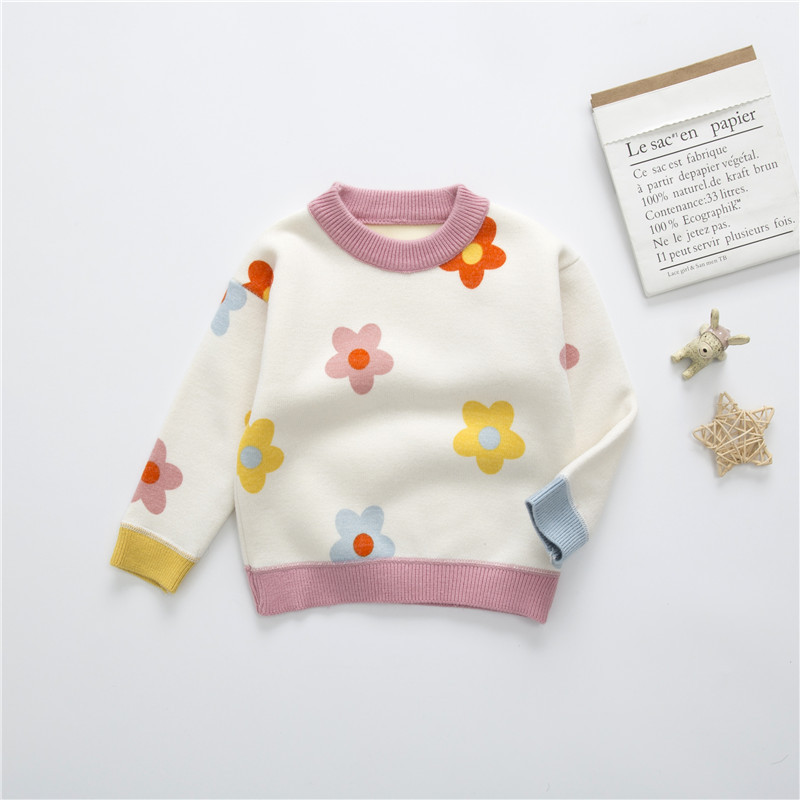 Baby / Toddler Girl Adorable Floral Print Colorblock Fleece Sweater
