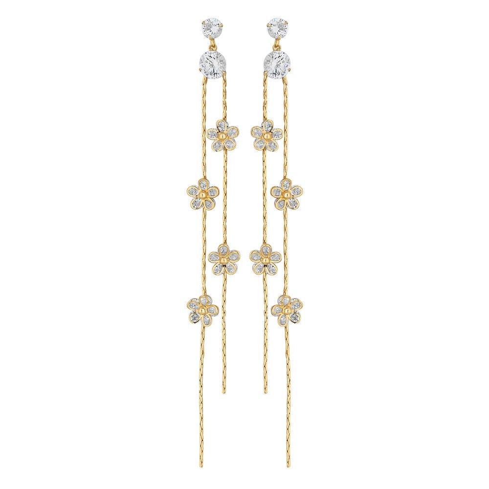 Gold Plated Clear Cubic Zirconia Flower Drop Earring