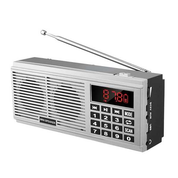L-518 Digital MP3 Music Player Speaker Mini Portable Mini Auto Scan FM AM MW Radio Receiver(Silver)