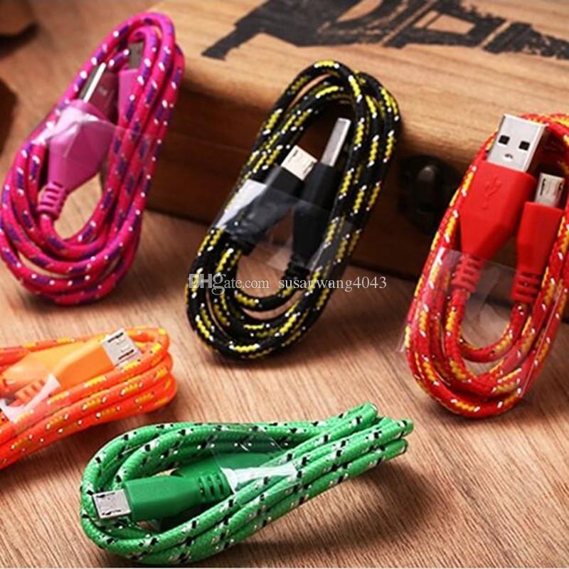 Cell Phone Cables 3M 10ft Nylon Braided Micro USB Cable Charger Data Sync USB Cable Cord For Smart Cell phones Tablet PC USSZ009