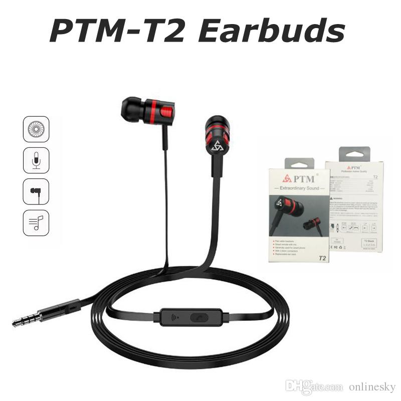 PTM T2 3.5mm In-Ear Headset with Mic Earbuds Super Bass Earphones For Mobile Phones iphone huawei samsung LG Hifi Music