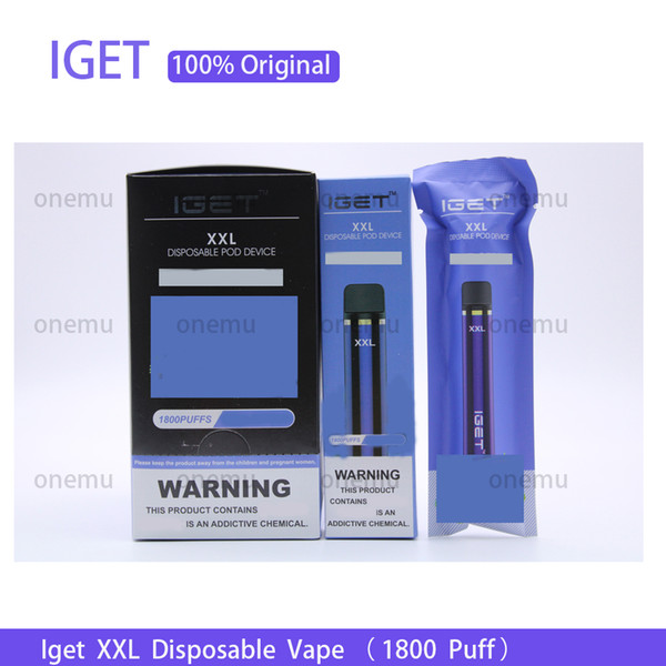 Authentic Iget XXL Disposable Pod Device Vape 1800 ffs 950mAh 7.0ml Prefilled Portable Vape Pen free DHL shipping