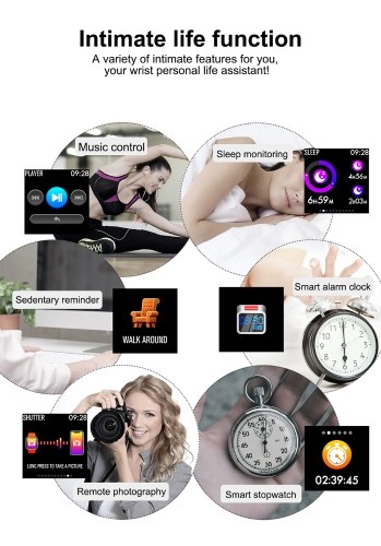 T2 Smart Watch 1.3 pulgadas Pantalla colorida 240 * 240 Pixel BT4.0 Monitorización de la presión arterial Ritmo cardíaco Fitness Alarma IP67 Impermeable Moda Deportes Hombres Mujeres Smartwatch para iOS / Android