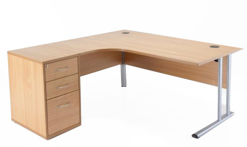 Oak Ergonomic Desk 1400mm with Desk High Pedestal - Left Hand Option