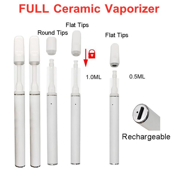Disposable Vape Pen Full Ceramic Carts Disposables E-cigarettes D8 Vaporizer 0.5ml 1.0ml Cartridges Rechargeable 290mAh Battery Empty Thick Oil Atomizers USB Port
