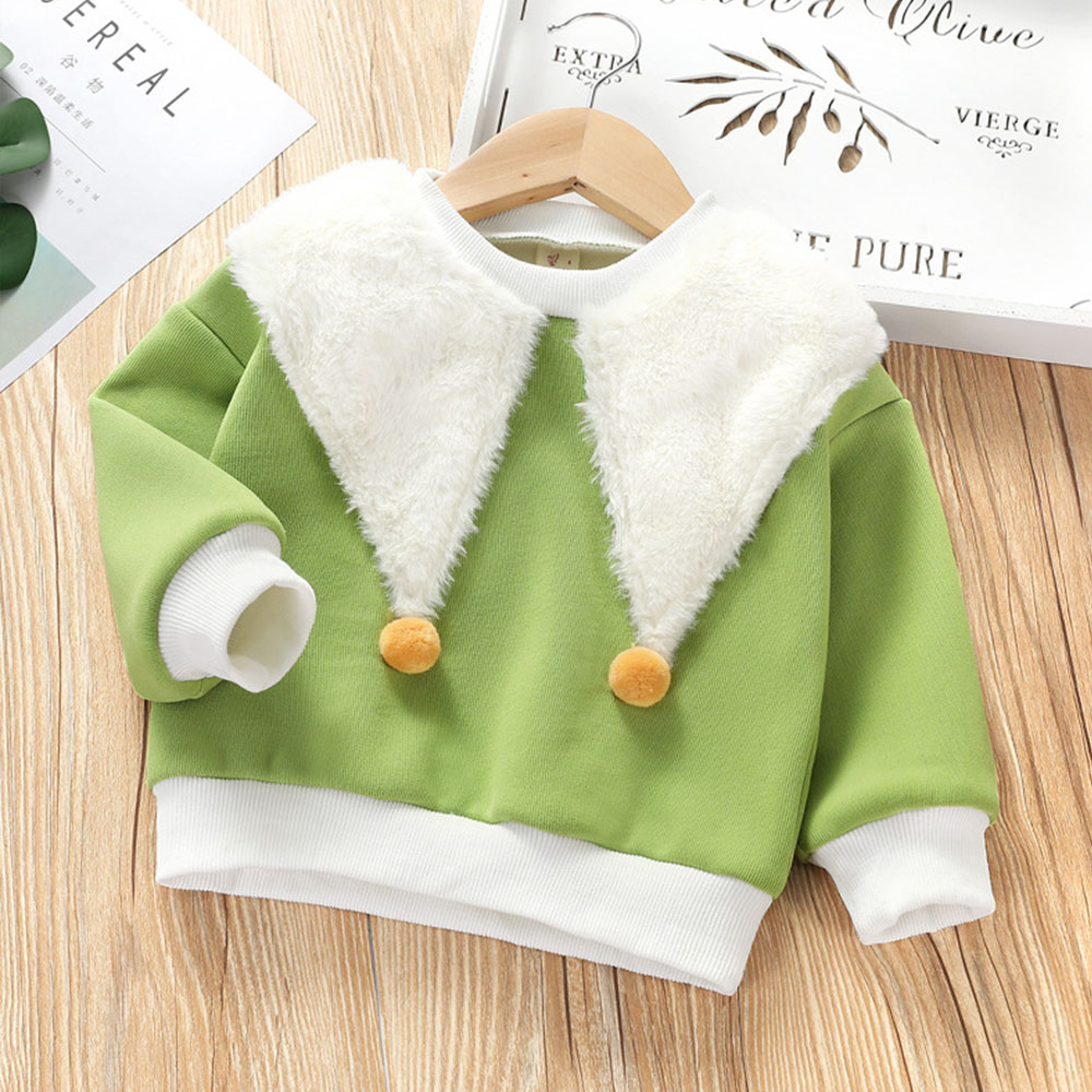 Baby / Toddler Girl Stylish Fleece Pompon Collar Solid Warm Pullover