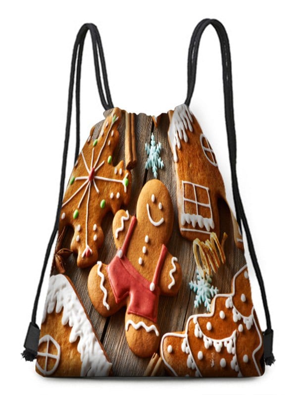 Christmas Gingerbread Men Print Drawstring Candy Bag