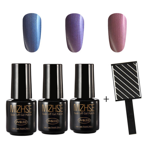 MIZHSE 3Pcs/Lot Magnetic UV Nail Gel Set 3D Chameleon Cat Eyes Led Gel Nail Polish Kits Glitter Varnish with Magnet Stick
