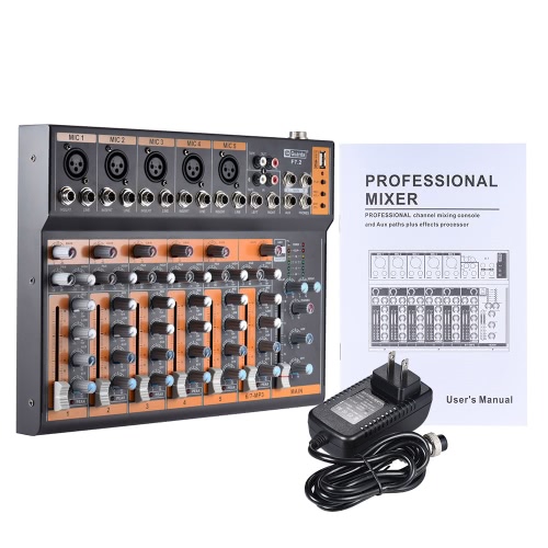 Portable 7-Channel Mic Line Audio Mixer Mixing Console 3-band EQ USB Interface 48V Phantom Power with Power Adapter