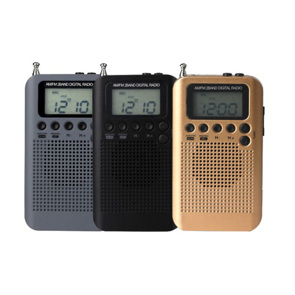 fm am radio speaker mini lcd digital with time display function 3.5mm headphone jack antenna portable radio