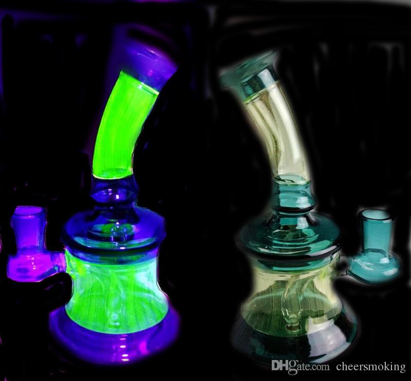 Newest Uv Glass Material Glass Bong Thich Base Heady Smoking Pipes noctilucence Recycle Oil Rigs Glass Bong Hot Sell Smoking Pipes