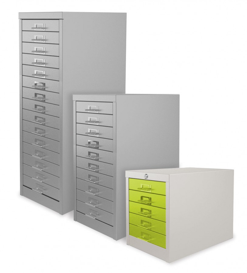 White and Chlorophyll 5 Drawer Lockable Multi Drawer Cabinet