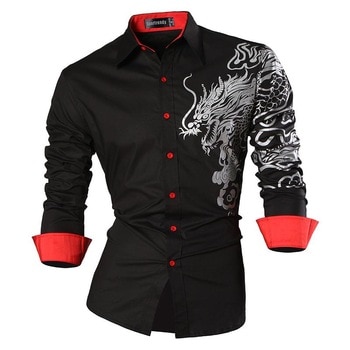 Sportrendy Men's Shirt Dress Casual Long Sleeve Slim Fit Fashion Dragon Stylish JZS041