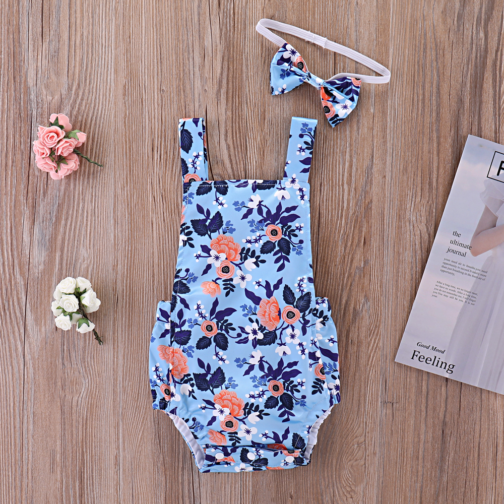 Baby / Toddler Floral Print Backless Bodysuit and Bowknot Headband