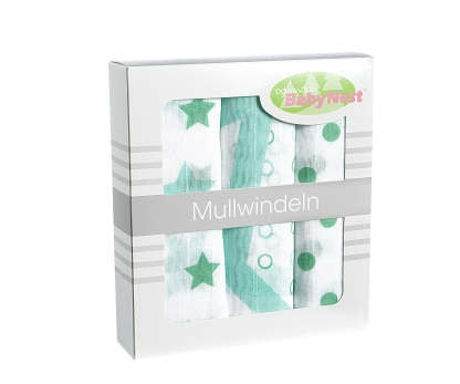 Odenwälder Mullwindeln 10081/516 Sterne/Tupfen/Kreise applemint 3er Pack 80x80 cm