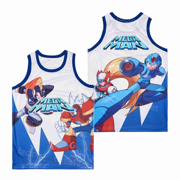 Movie Film MEGAMAN Basketball Jersey Mega Man Rockman Rock Roll 2010 University HipHop For Sport Fans Stitched Breathable Retro College Team Color White Uniform