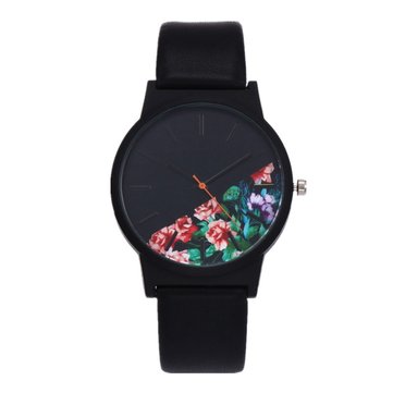 Trendy Leather Floral Wristwatch
