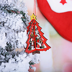 ornements de noël décoration de fenêtre de noël pendentifs cloches d'arbre de noël en bois rouges ornements de flocon de neige cinq étoiles miniinthebox