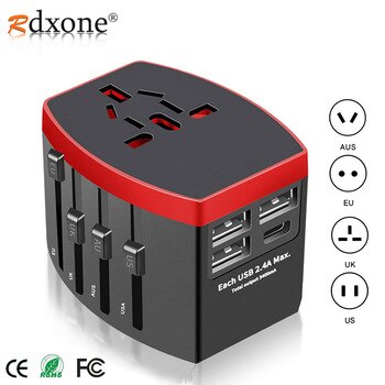Rdxone Travel Adapter International Universal Power Adapter All-in-one with Type C 3 USB Worldwide Wall Charger for UK/EU/AU/US