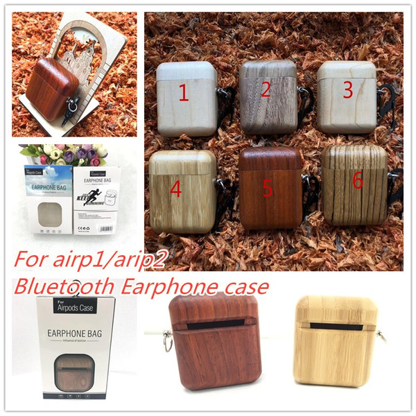 Wood case Protective Cover Accessories For Air1-2 Generation Wireless Bluetooth TWS Earphone Cases Shockproof Bag with Hook