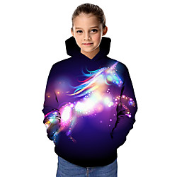 Kinder Mädchen Kapuzenpullover Pferd Grafik Starry Sky 3D-Druck Druck Langarm Aktiv Fantasie Regenbogen 3-12 Jahre Lightinthebox