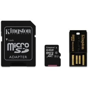 Kingston Multi-Kit / Mobility Kit - Flash-Speicherkarte (microSDXC-an-SD-Adapter inbegriffen) - 64GB - UHS Class 1 / Class10 - microSDXC UHS-I - mit USB Reader (MBLY10G2/64GB)