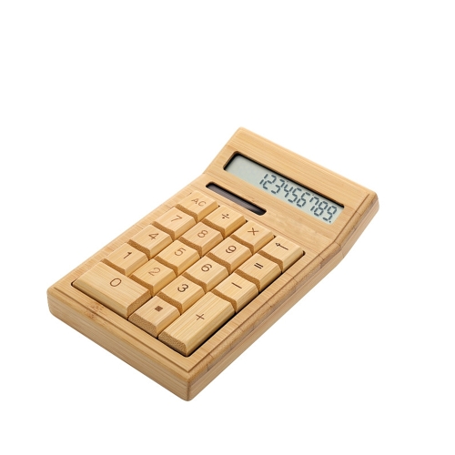 Respetuoso del medio ambiente Bamboo Electronic Calculator Counter Standard Function 12 Digits Solar & Battery Dual Powered para Home Office School Retail Store