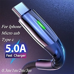 6A USB Cable for Iphone cable Micro USB Type C Cable LED Android Mobile Phone Charger Fast Charging Microusb Data Cord Charge for Xiaomi for Samsung for Huawei Lenth 0.3m(1ft)/1m(3.3ft)/2m(6.6ft)/3m(9 Lightinthebox