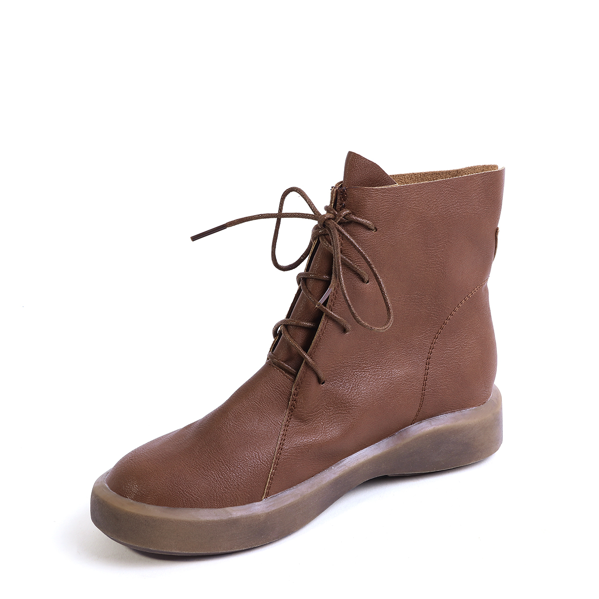 Brown Leather-Look Lace-up Martin Boots